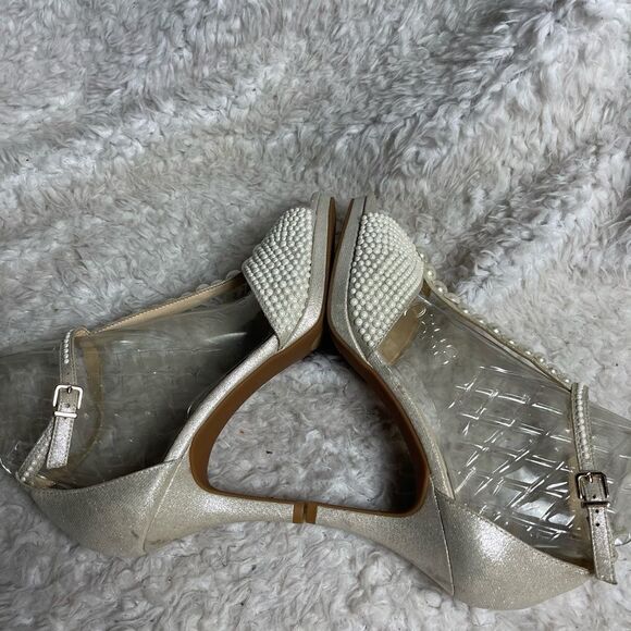 Alex Marie ivory glitter satin pearls T strap ankle sandals size 12M - Picture 6 of 12